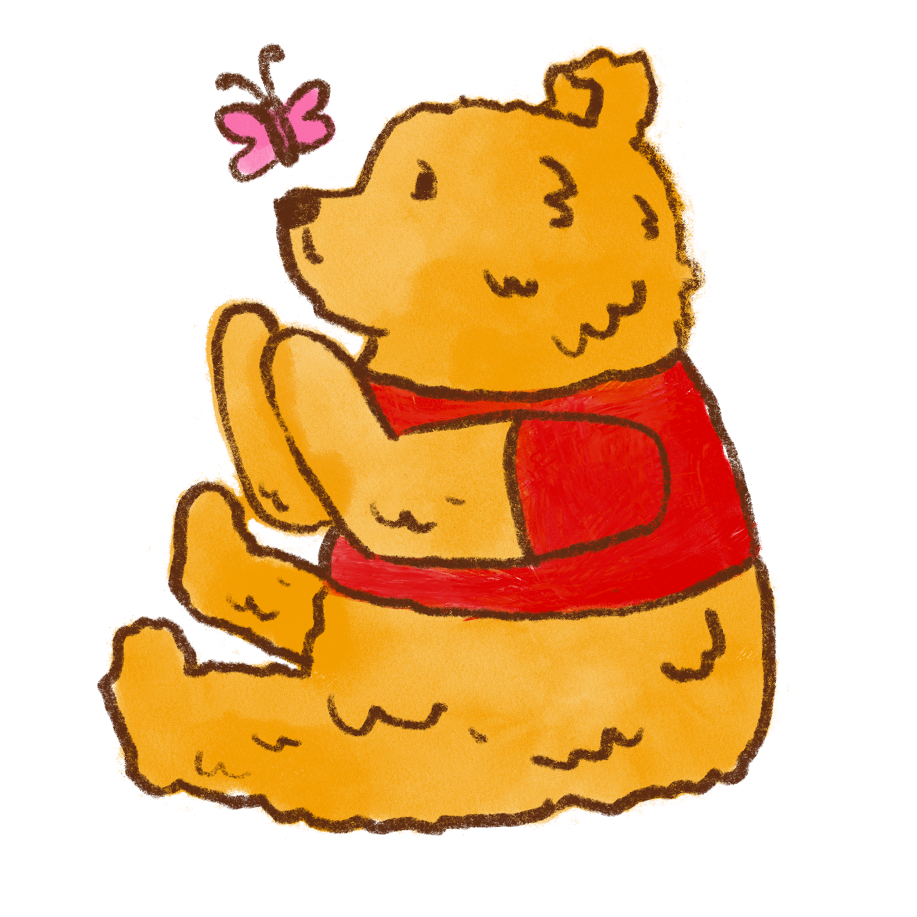 Pooh looking at a butterfly. Image for [hta] Caitlin. Illustration by Caitlin Rowlings.